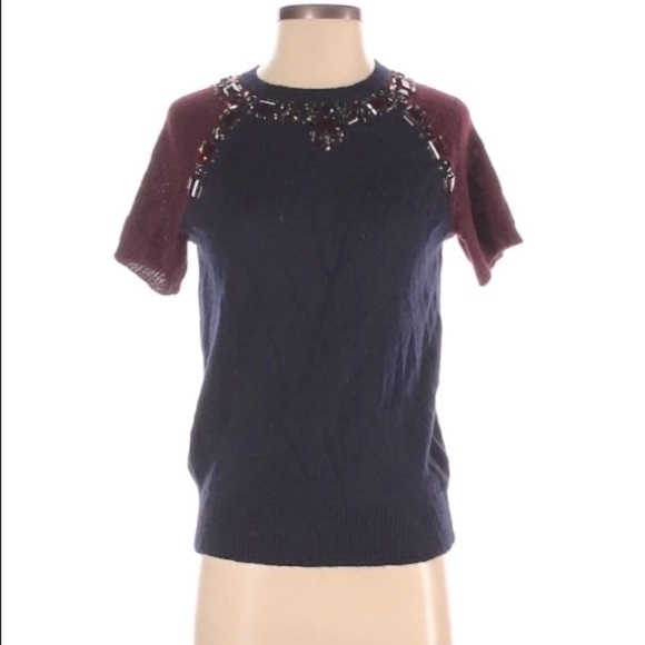 JCrew Burgundy and Navy Gem Embellished Top -S - Picture 2 of 7